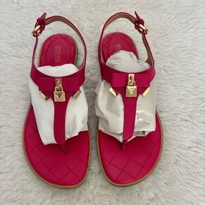Michael Kors Pink T-Strap Sandals with Gold Hardware size 8.5 M